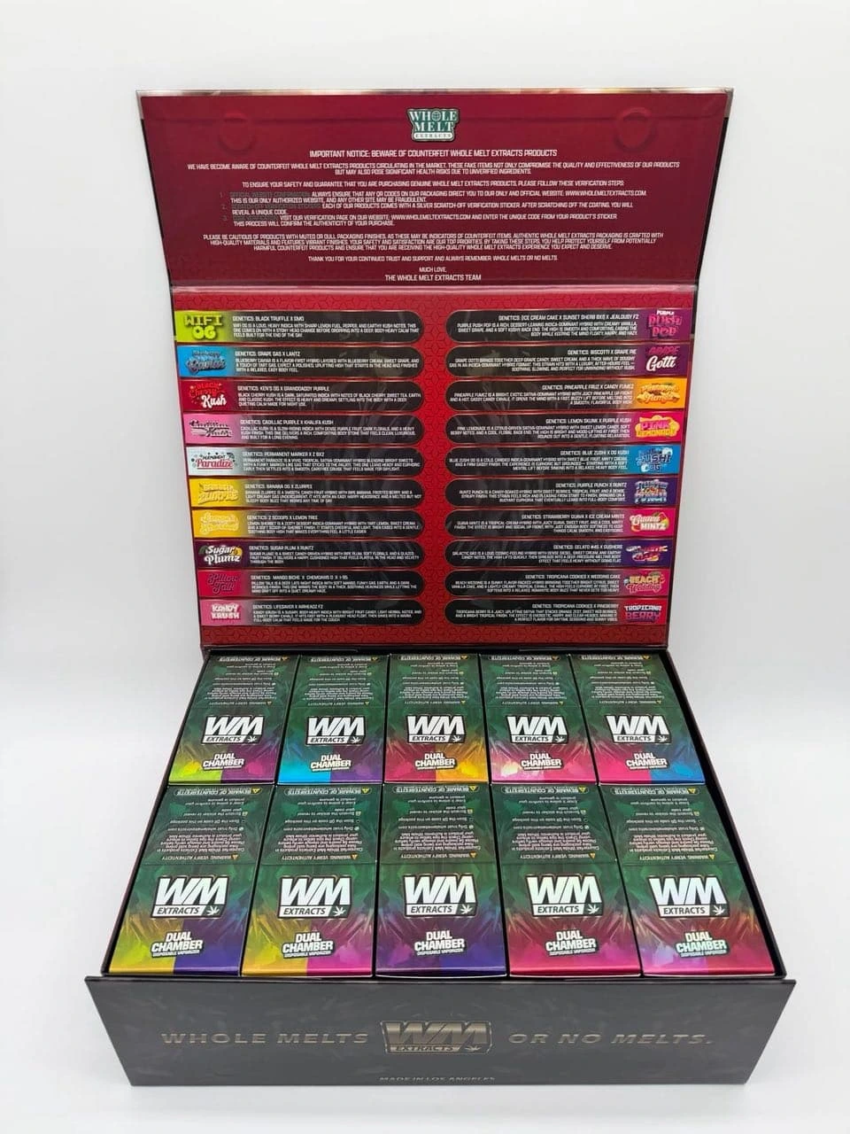 Whole Melts product range, showing extracts and cartridges side by side